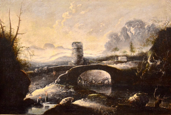 Paysage d'Hiver Fantastique Avec Pont, Hans De Jode (la Haye 1630 - Vienne 1663)