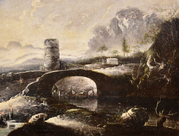 Paysage d'Hiver Fantastique Avec Pont, Hans De Jode (la Haye 1630 - Vienne 1663)