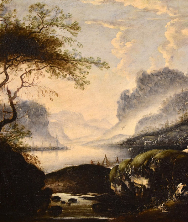Hans De Jode (la Haye 1630 - Vienne 1663), Paysage d'Hiver Avec Lac Et Ville Sur Les Rives