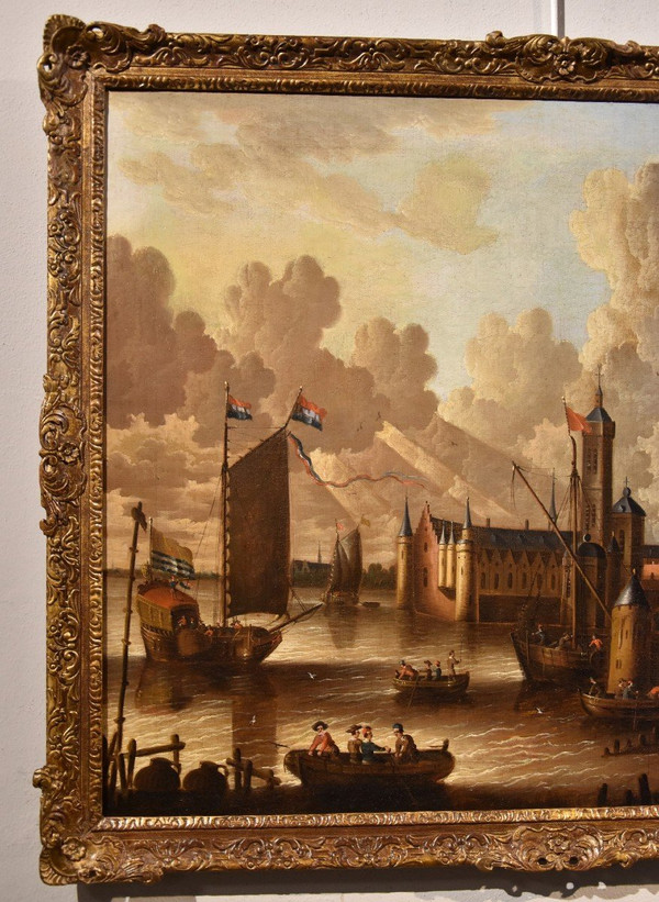 Vue Côtière Avec Ville Fortifiée, Peter Van Der Velde (anvers 1634 - C.1714)