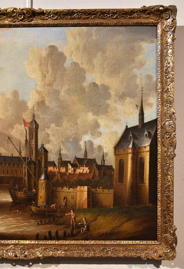 Vue Côtière Avec Ville Fortifiée, Peter Van Der Velde (anvers 1634 - C.1714)