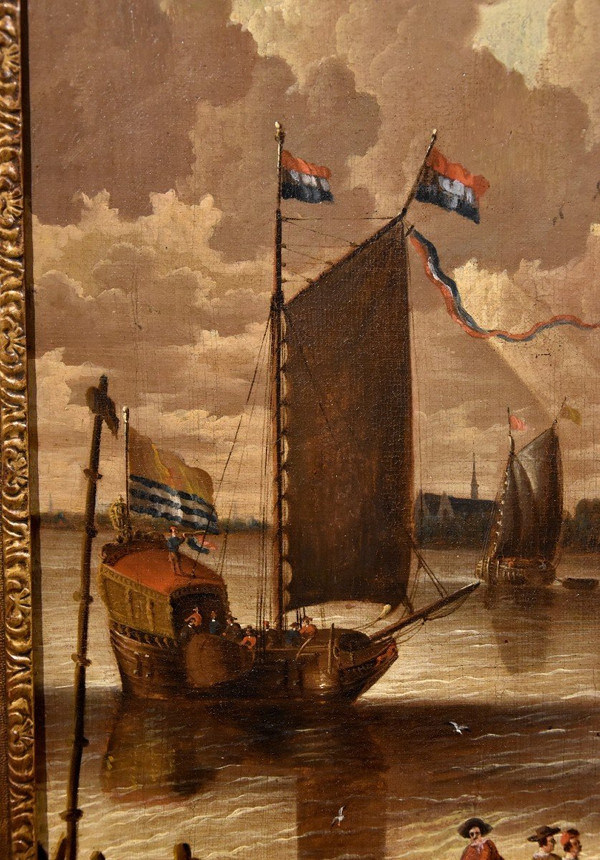 Vue Côtière Avec Ville Fortifiée, Peter Van Der Velde (anvers 1634 - C.1714)