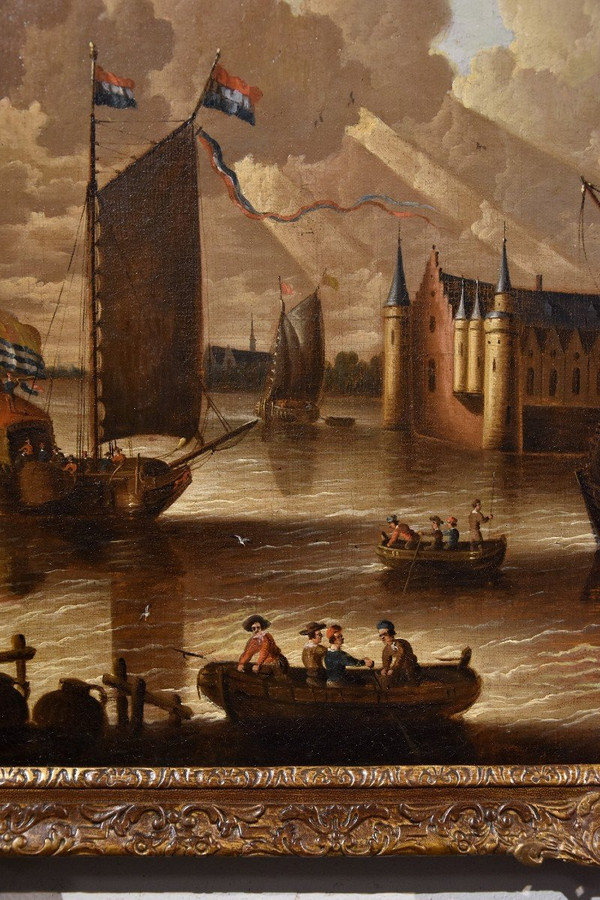 Vue Côtière Avec Ville Fortifiée, Peter Van Der Velde (anvers 1634 - C.1714)