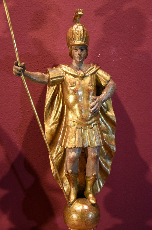 Coppia di soldati romani in legno dorato, Roma XVIII secolo