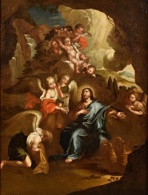 Christ Entouré d'Anges Dans Le Désert, Pietro Da Cortona (cortone 1597 - Rome 1669) Cercle De