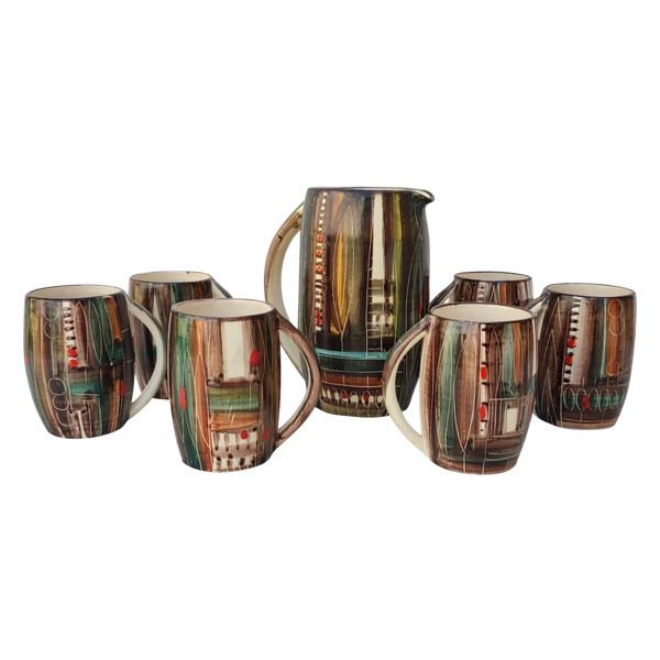 Servizio vintage di aranciata in ceramica della manifattura "Fenice" di Albisola (Italia)