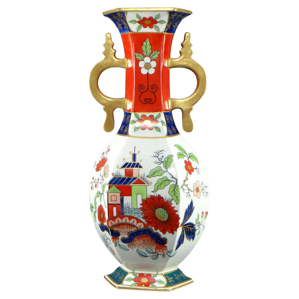 Manifattura Creil Et Montereau, anni '20, Vaso in fine terracotta con decori di ispirazione giapponese.