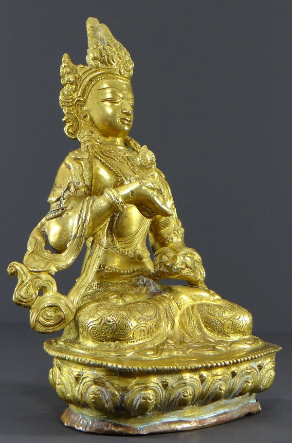 Tibet, Fine XIX Secolo-inizi XX Secolo, Statua Di Tara In Bronzo Dorato.