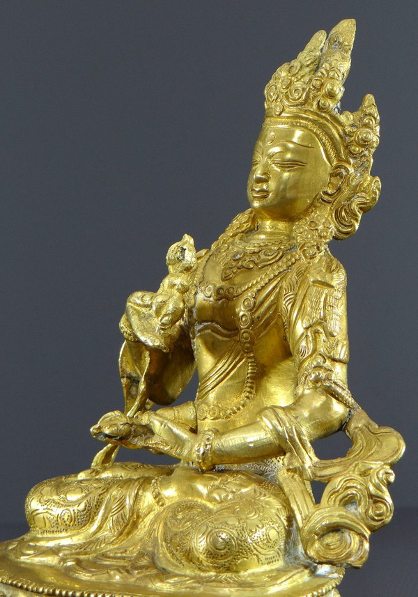 Tibet, Fine XIX Secolo-inizi XX Secolo, Statua Di Tara In Bronzo Dorato.