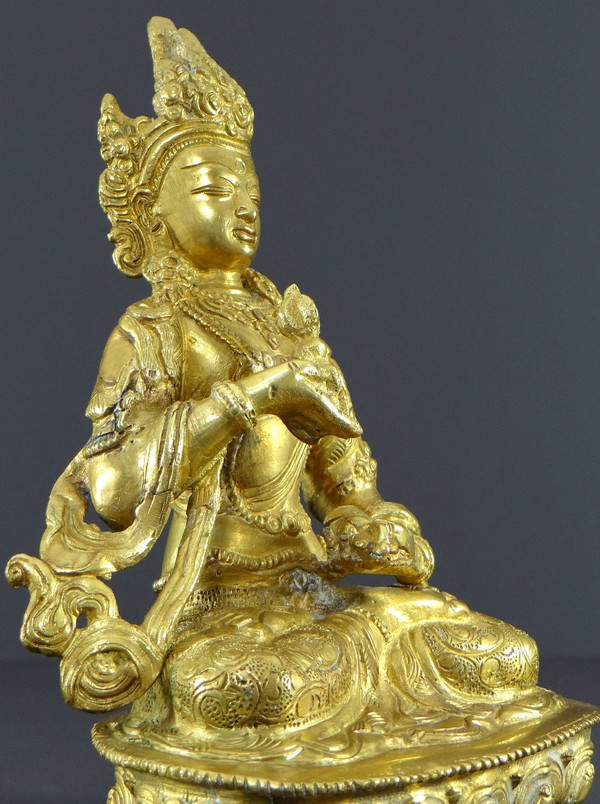 Tibet, Fine XIX Secolo-inizi XX Secolo, Statua Di Tara In Bronzo Dorato.