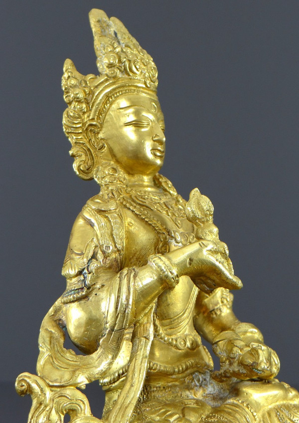Tibet, Fine XIX Secolo-inizi XX Secolo, Statua Di Tara In Bronzo Dorato.