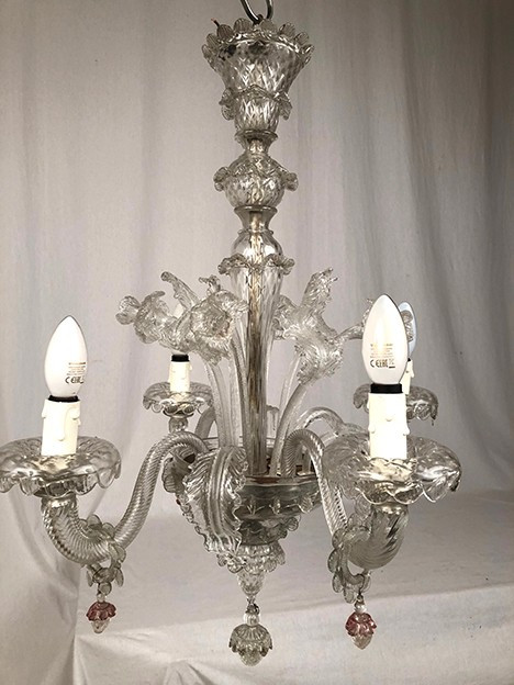 Lampadario in vetro di Murano a quattro bracci di luce, fine '800
