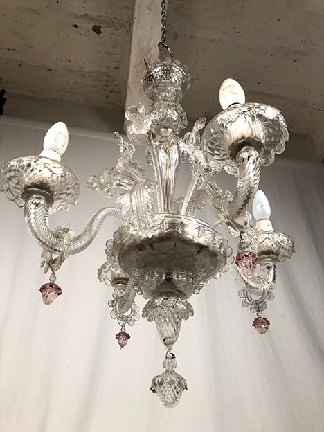 Lampadario in vetro di Murano a quattro bracci di luce, fine '800