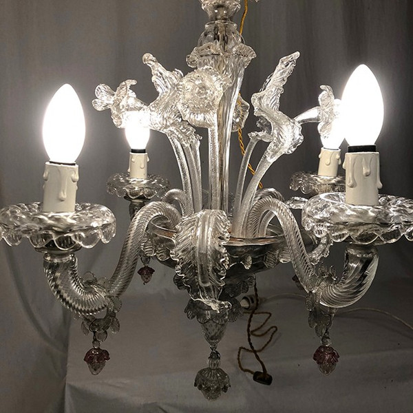Lampadario in vetro di Murano a quattro bracci di luce, fine '800