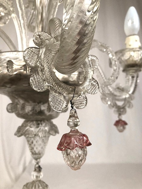 Lampadario in vetro di Murano a quattro bracci di luce, fine '800