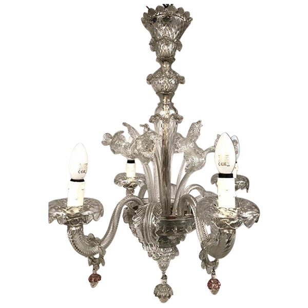 Lampadario in vetro di Murano a quattro bracci di luce, fine '800