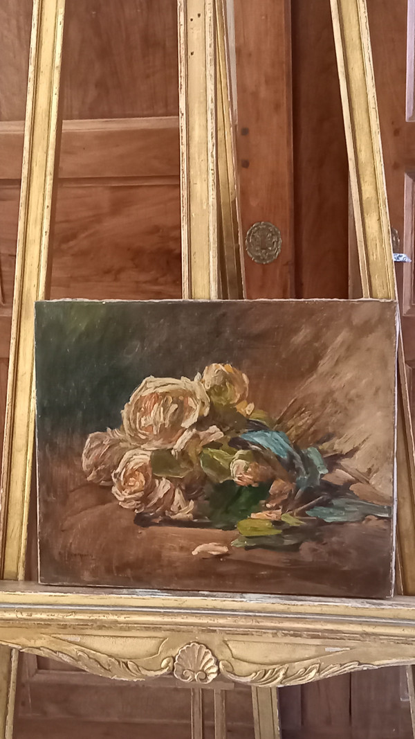 Öl auf Leinwand Rosenstrauß/ XX.