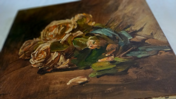 Öl auf Leinwand Rosenstrauß/ XX.