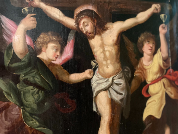 Kreuzigung mit drei Engeln - Öl Auf Holz -XVII.