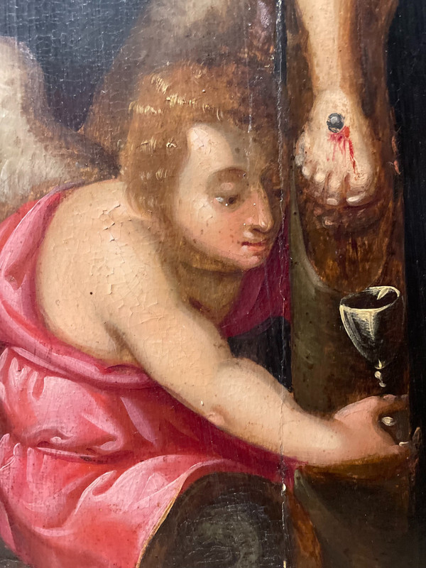 Kreuzigung mit drei Engeln - Öl Auf Holz -XVII.