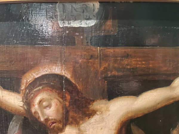 Kreuzigung mit drei Engeln - Öl Auf Holz -XVII.