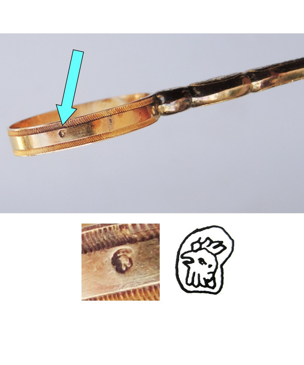 Etui Nécessaire de couture Ciseaux ancien OR MASSIF 18K XVIIIe XIXe perles sable