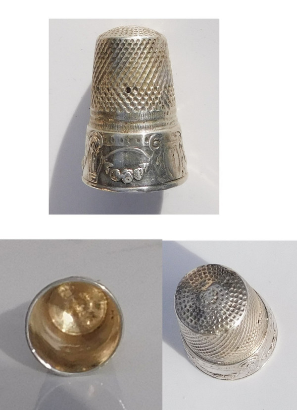 Set da cucito in argento con ago e faretra della fine del XIX secolo