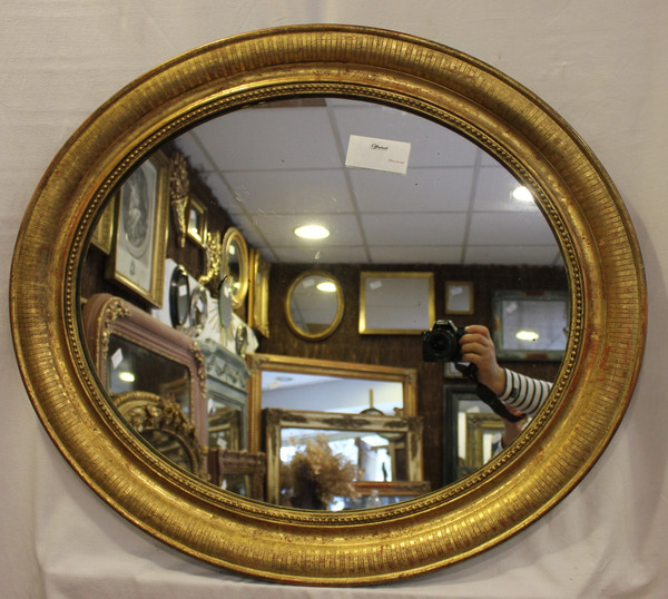 Louis Philippe Oval Mirror, Engraved Original Gold Leaf 64 X 74 Cm