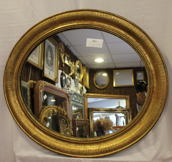 Louis Philippe Oval Mirror, Engraved Original Gold Leaf 64 X 74 Cm