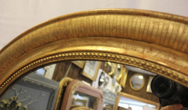 Louis Philippe Oval Mirror, Engraved Original Gold Leaf 64 X 74 Cm