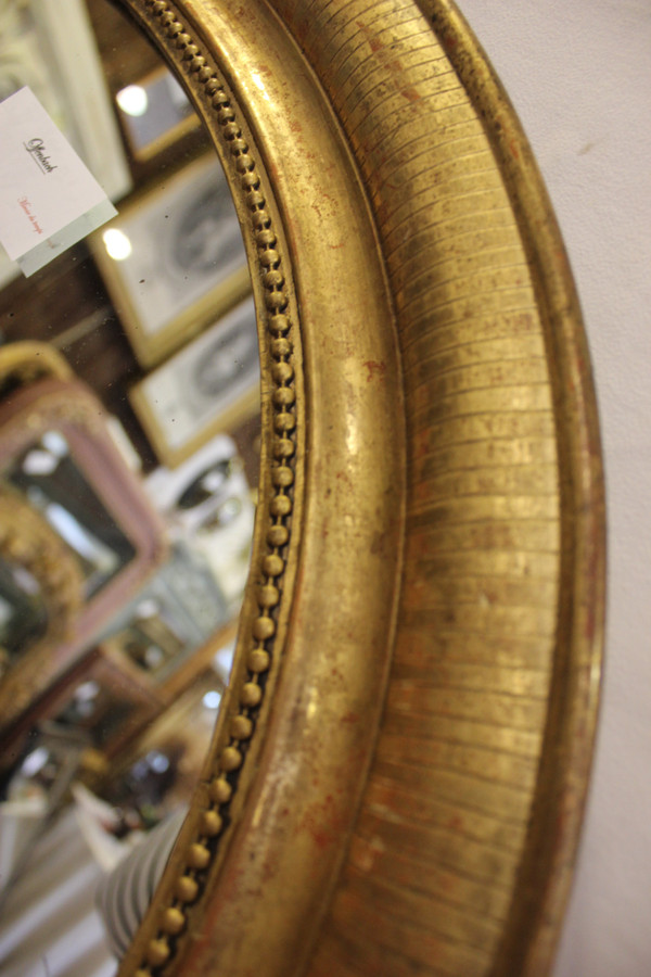 Louis Philippe Oval Mirror, Engraved Original Gold Leaf 64 X 74 Cm