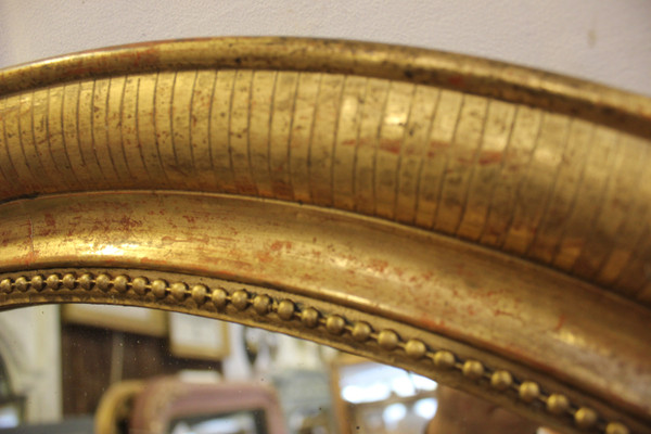 Louis Philippe Oval Mirror, Engraved Original Gold Leaf 64 X 74 Cm