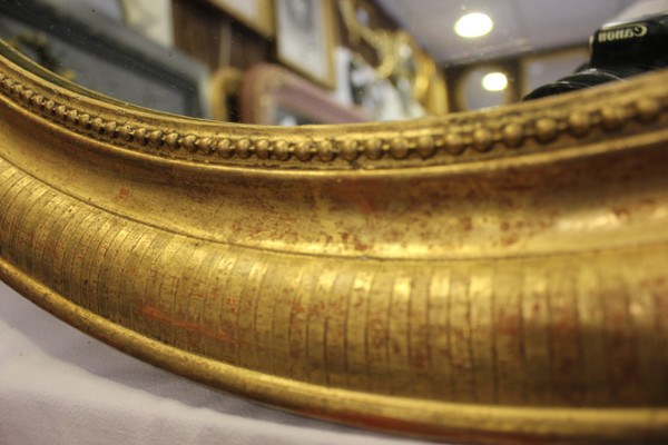 Louis Philippe Oval Mirror, Engraved Original Gold Leaf 64 X 74 Cm