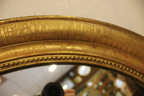 Louis Philippe Oval Mirror, Engraved Original Gold Leaf 64 X 74 Cm