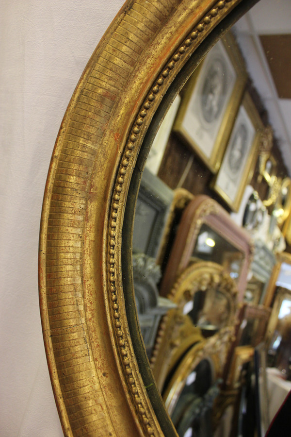 Louis Philippe Oval Mirror, Engraved Original Gold Leaf 64 X 74 Cm