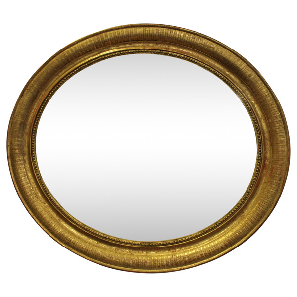 Louis Philippe Oval Mirror, Engraved Original Gold Leaf 64 X 74 Cm
