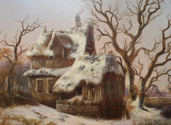 Georg HÖHN Paesaggio innevato tedesco Pittore romantico del XIX secolo