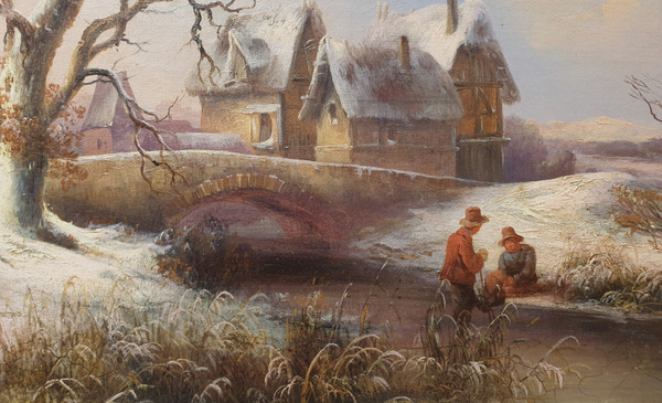 Georg HÖHN Paesaggio innevato tedesco Pittore romantico del XIX secolo