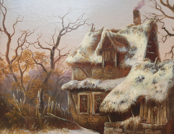 Georg HÖHN Paesaggio innevato tedesco Pittore romantico del XIX secolo
