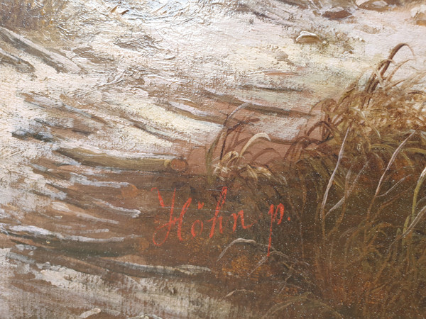 Georg HÖHN Paesaggio innevato tedesco Pittore romantico del XIX secolo