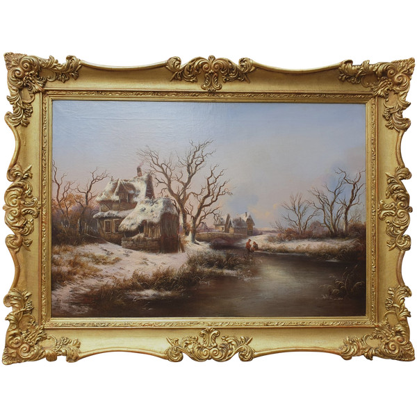 Georg HÖHN Paesaggio innevato tedesco Pittore romantico del XIX secolo