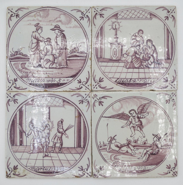 Dodici piastrelle di terracotta, Delft, XVIII secolo.