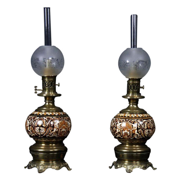 Coppia di lampade Gien, non elettrificate, XIX secolo