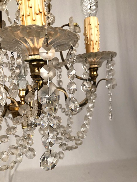 Lampadario a cinque luci, metallo dorato, fine XIX secolo