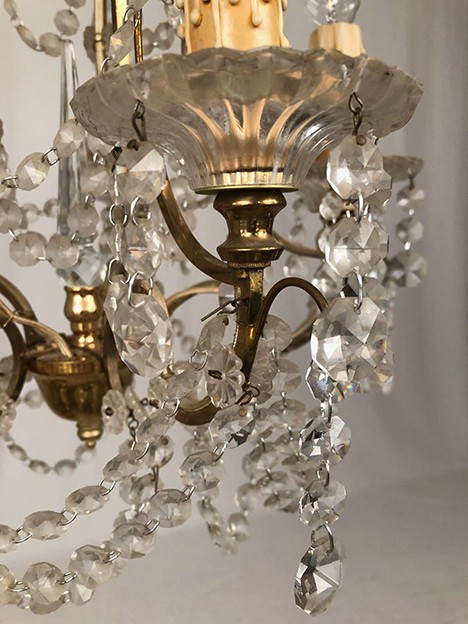 Lampadario a cinque luci, metallo dorato, fine XIX secolo