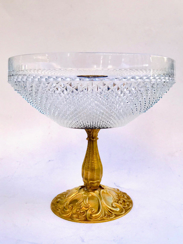Coupe centre de table en cristal et bronze doré 