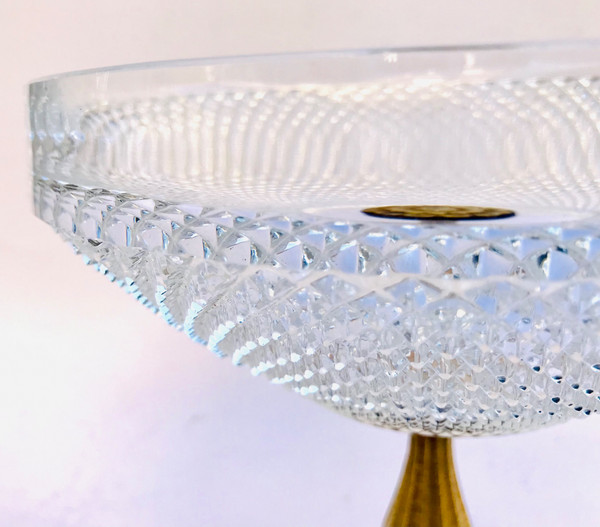 Coupe centre de table en cristal et bronze doré 