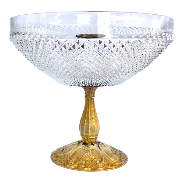 Coupe centre de table en cristal et bronze doré 