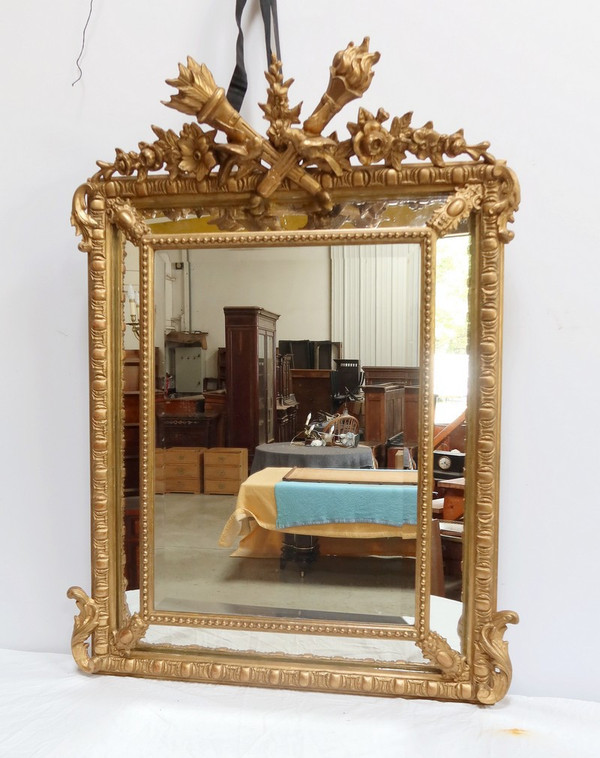 Gilded wood mirror with glazing beads, Louis XIV style, Napoleon III period - 19th century