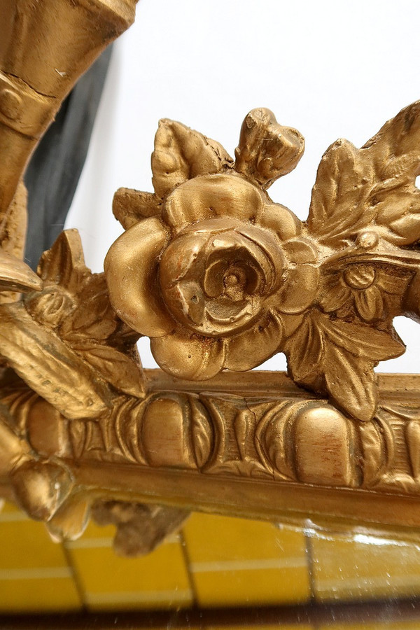 Gilded wood mirror with glazing beads, Louis XIV style, Napoleon III period - 19th century